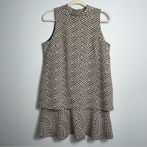 &Amadi Anthropologie tan and black geometric high neck dress sz medium petite